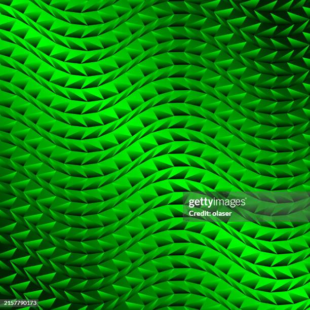 solid shiny green triangles in wide slow 3d snake wave pattern - 3 step triangle stock illustrations