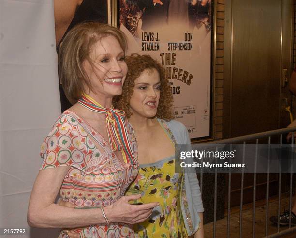 Mary Tyler Moore and Bernadette Peters with a dog who is hoping to be adopted, host the 5th Annual Broadway Barks July 12, 2003 at Shubert Alley in...