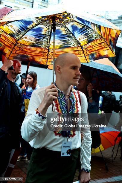 Parade participant attends the 2024 Kyiv Pride Parade on June 16, 2024 in Kyiv, Ukraine. In Kyiv, for the first time since the beginning of Russia's...