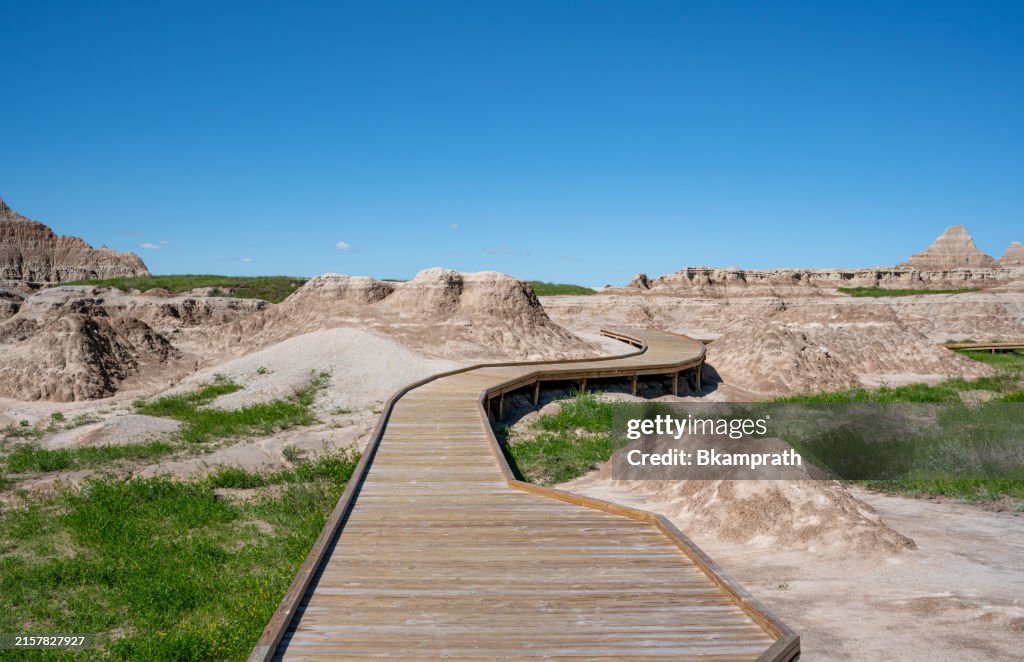 Beautiful Geological Rock Formations Around the Fossil Exhibit Trail in Badlands National Park in South Dakota USA