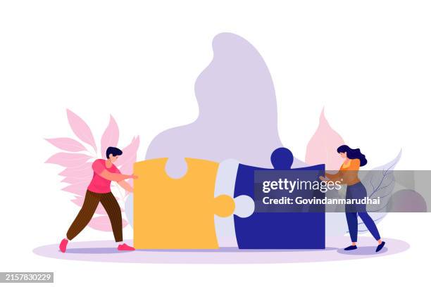 partnership, teamwork or collaboration to success, solve jigsaw puzzle together, agreement or solution to win corporate trust, cooperation concept, businessman handshake connect jigsaw together. - integrated marketing strategy stock illustrations