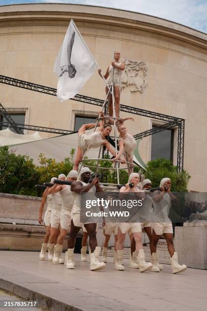 Model on the runway at the Rick Owens fashion show during Paris Fashion Week Menswear Spring/Summer 2025 held at Palais de Tokyo on June 20, 2024 in...