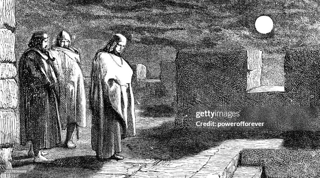 Prince Hamlet, Horatio, and Marcellus Waiting for the Ghost on the Ramparts of Elsinore Castle in Hamlet - Works of William Shakespeare