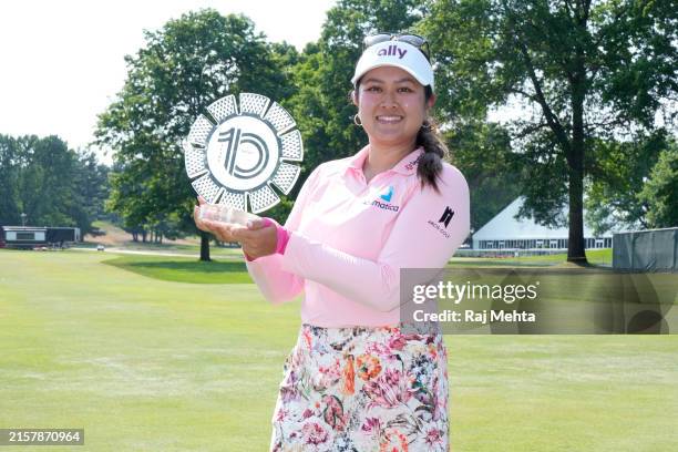 Lilia Vu of the United States poses with the winner's trophy during the final round of the Meijer LPGA Classic for Simply Give at Blythefield Country...
