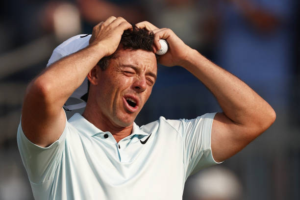 Rory McIlroy of Northern Ireland reacts after finishing the 18th hole during the final round of the 124th U.S. Open at Pinehurst Resort on June 16,...