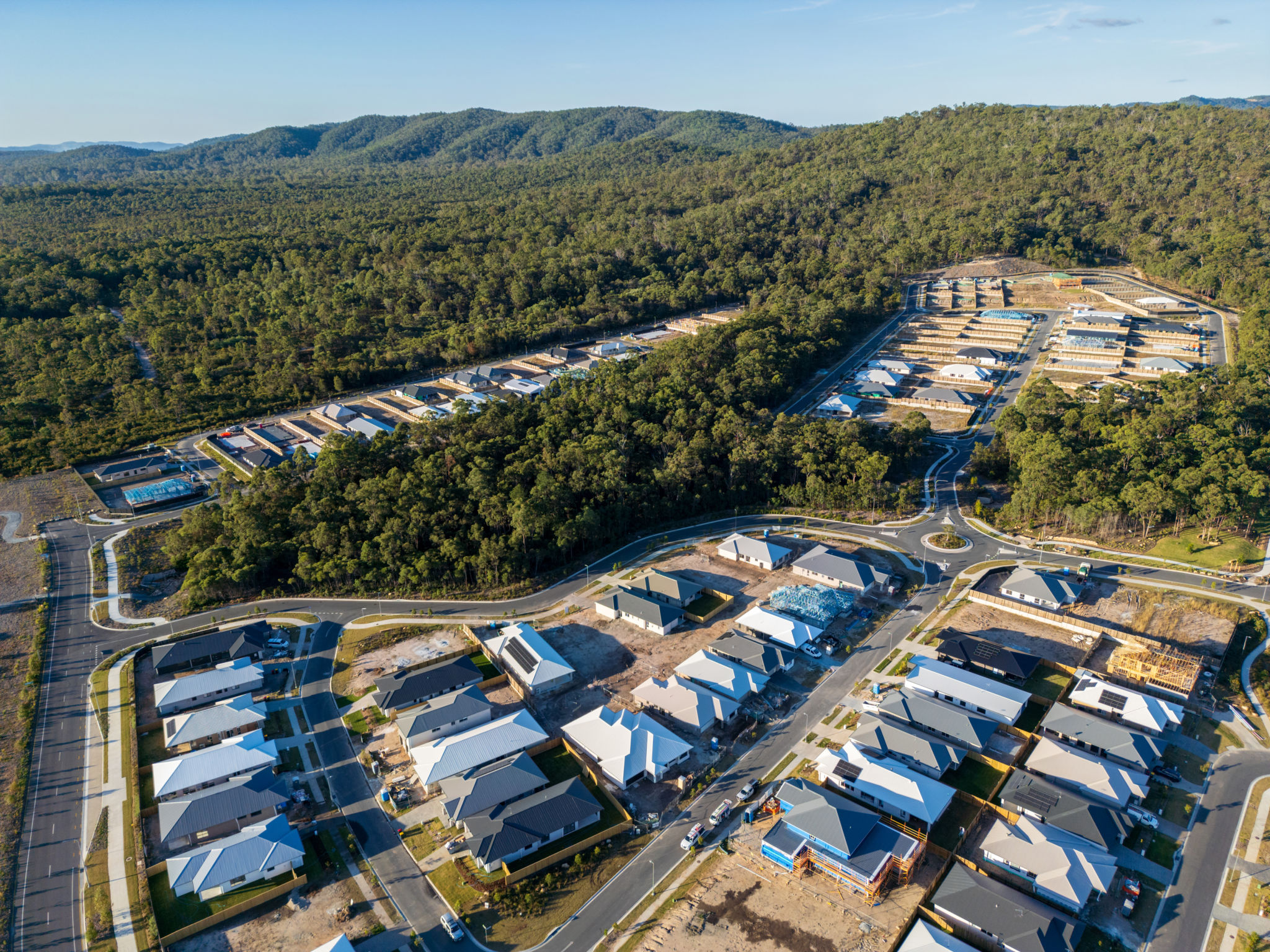 Drone view of new housing development Drone view of new housing development