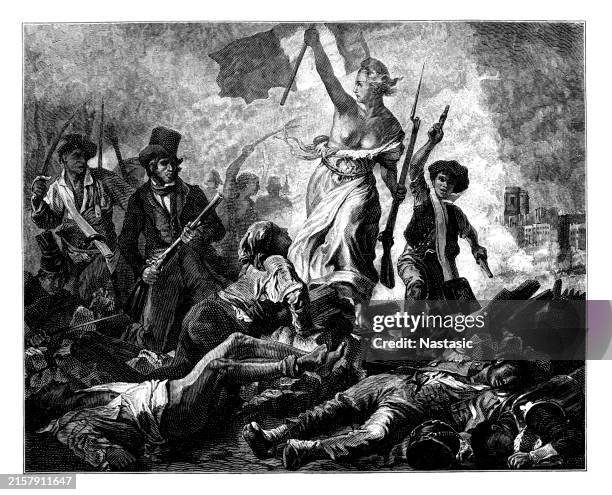 illustrazioni stock, clip art, cartoni animati e icone di tendenza di la libertà che guida il popolo, 1830 - rivoluzione