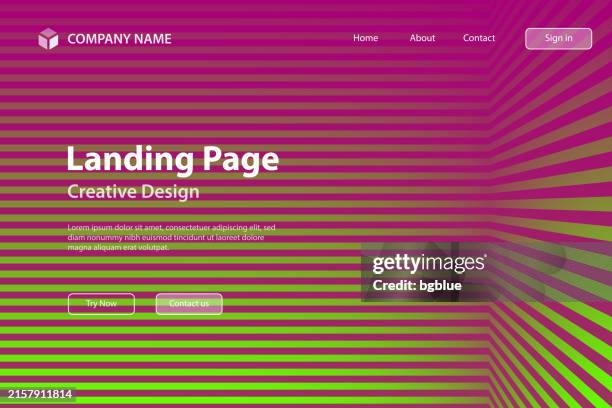 landing page template - abstract striped background - trendy green gradient - room corner stock illustrations