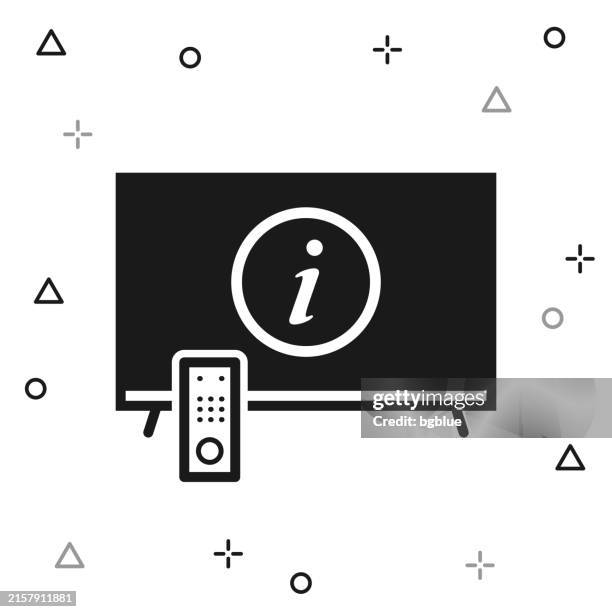 tv mit hinweisschild. symbol auf weißem hintergrund - information icon editable stroke stock-grafiken, -clipart, -cartoons und -symbole