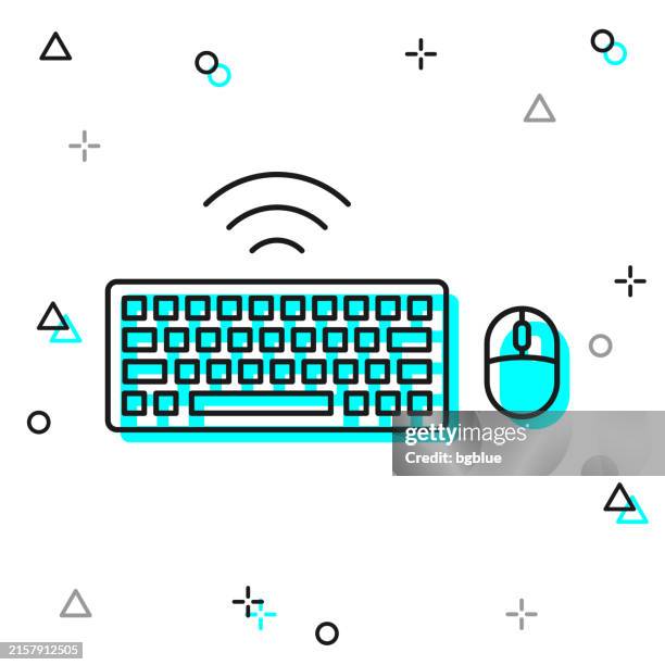 wireless keyboard and mouse. line icon on white background - computer keyboard white background stock illustrations