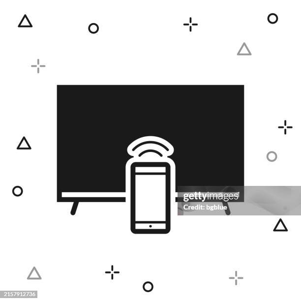 tv with smartphone. icon on white background - iphone blank screen stock illustrations
