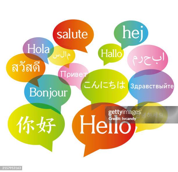multiple languages say "hello" - hello in different languages stock illustrations