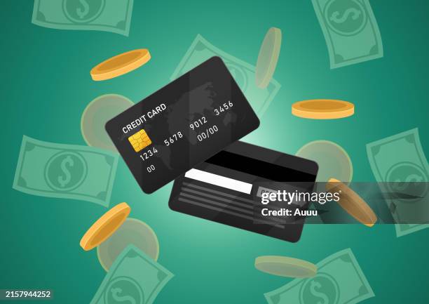 stockillustraties, clipart, cartoons en iconen met credit cards and money - bonusuitkering