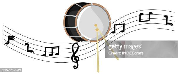 ilustraciones, imágenes clip art, dibujos animados e iconos de stock de bass drum with musical note - bombo