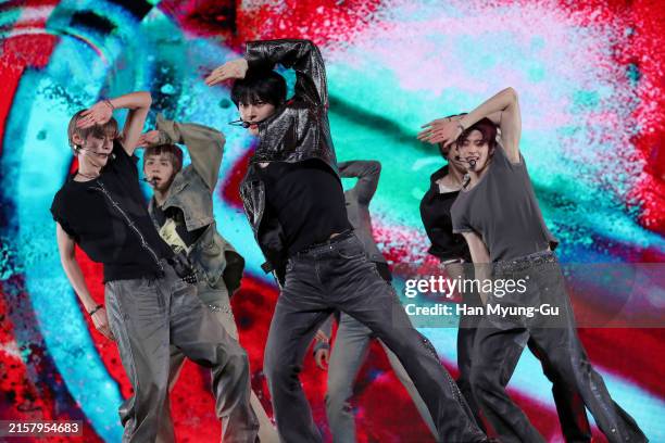 Wonbin of boy band RIIZE performs onstage the SM Entertainment RIIZE The 1st mini album "RIIZING" press premiere at Bluesquare Mastercard Hall on...