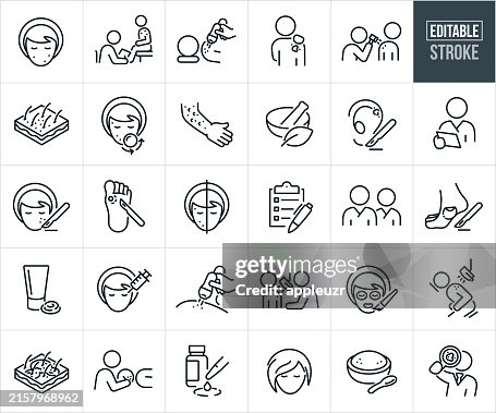 Iconos de línea delgada dermatológica - Trazo editable Iconos de línea delgada dermatológica - Trazo editable
