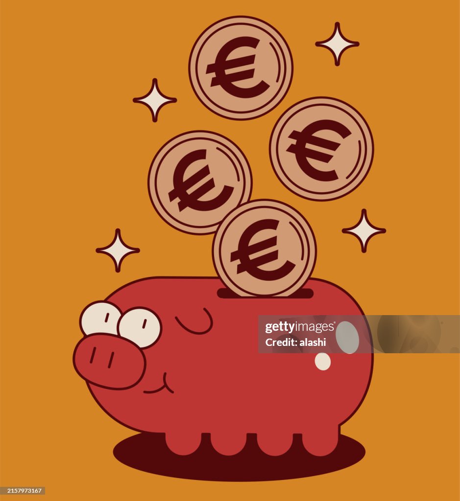A pile of money coins into a piggy bank