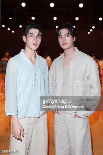 Nattawat Jirochtikul and Gemiyakii attend the Zegna fashion show during the Milan Menswear Spring/Summer 2025 on June 17, 2024 in Milan, Italy.