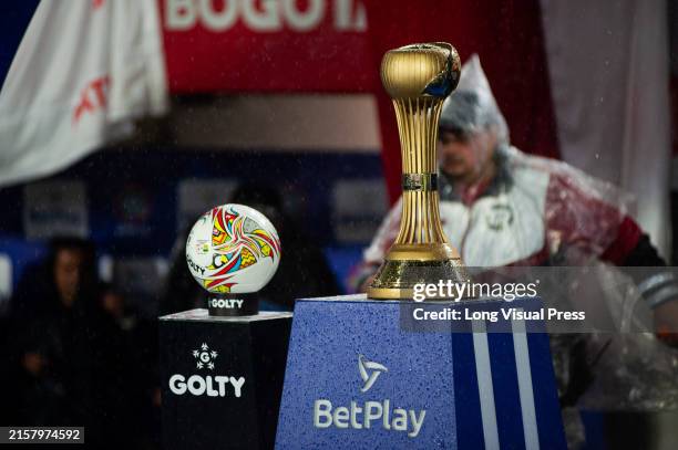 The BetPlay Dimayor League Throphy during the BetPlay Dimayor League Final between Independiente Santa Fe and Atletico Bucaramanga at El Campin...