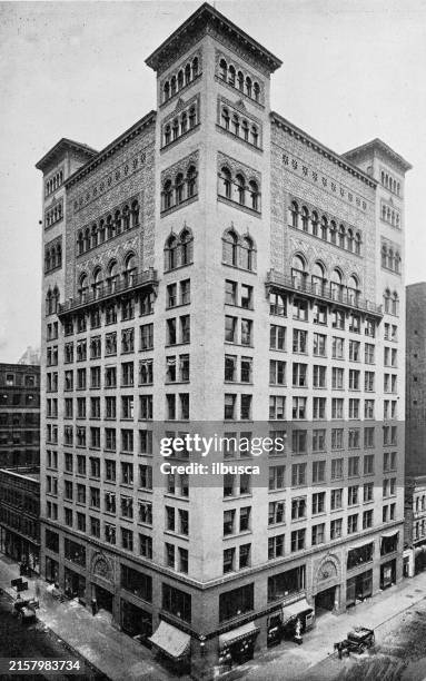 antique photograph of chicago: medinah temple building - dupage county illinois stock illustrations