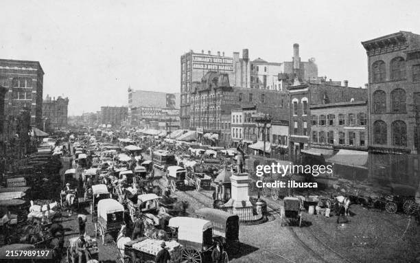 ilustraciones, imágenes clip art, dibujos animados e iconos de stock de fotografía antigua de chicago: haymarket square - carruaje