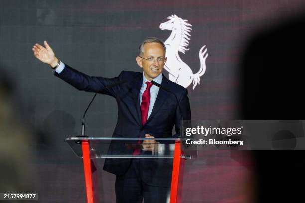Benedetto Vigna, chief executive officer of Ferrari NV, speaks at the opening of the new Ferrari NV E-building factory in Maranello, Italy, on...