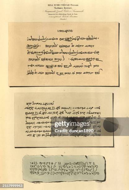 illustrazioni stock, clip art, cartoni animati e icone di tendenza di storia della scrittura, paleografia, persiano, dal 3° al 18° secolo, illustrazione d'epoca, arte paleografia universale - cultura-persiana