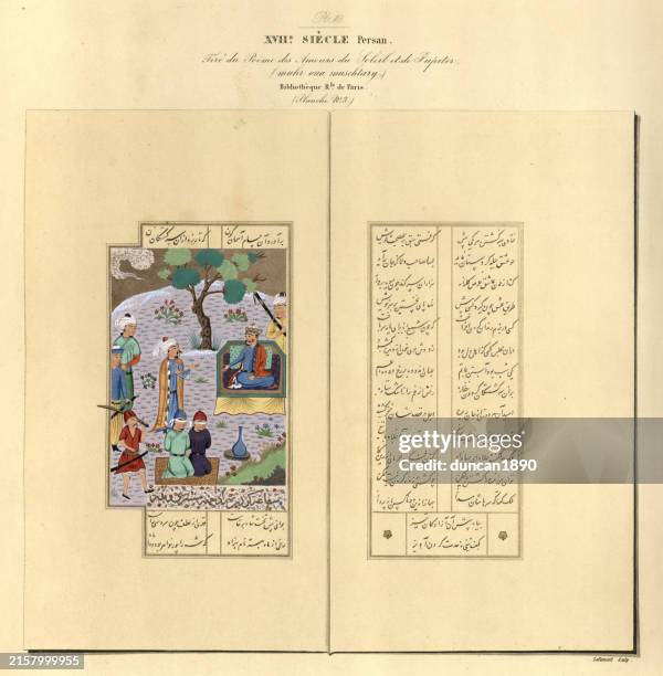 ilustraciones, imágenes clip art, dibujos animados e iconos de stock de historia de la escritura, paleografía, poema persa, amor, sol,, siglo xviii, ilustración vintage, arte paleografía universal - manuscrito