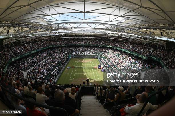 General view of the court taken during the men's singles quarter-final tennis match of France's Arthur Fils against Germany's Alexander Zverev of the...