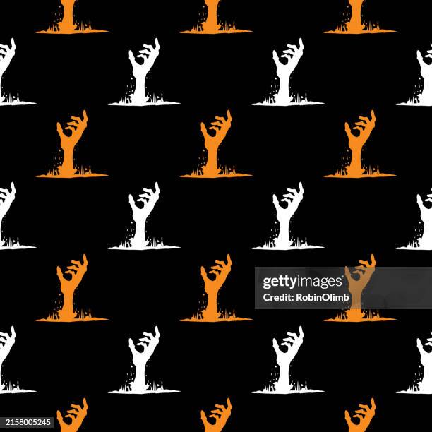 reaching zombie hands seamless pattern - monster hand reaching stock illustrations