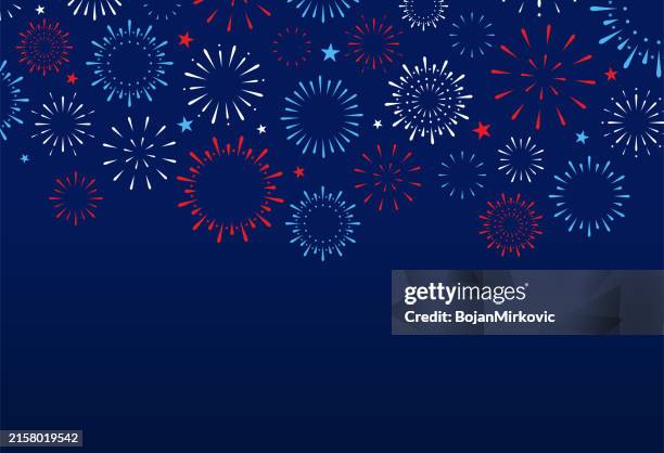 illustrations, cliparts, dessins animés et icônes de feux d’artifice pour la célébration du 4 juillet, le jour de l’indépendance, le fond du 4 juillet. vecteur - jour de lindépendance