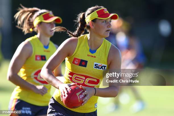 Giselle Davies during a Gold Coast Suns AFLW training session at People First Stadium on June 18, 2024 in Gold Coast, Australia.