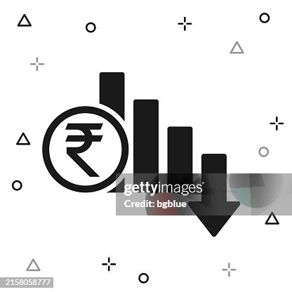 Indian rupee rate decrease. Icon on white background Indian rupee rate decrease. Icon on white background