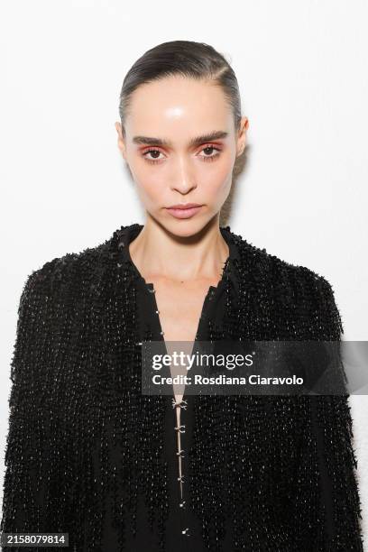 Model is posing backstage at the Dhruv Kapoor fashion show during the Milan Menswear Fall/Winter 2024-2025 on June 17, 2024 in Milan, Italy.