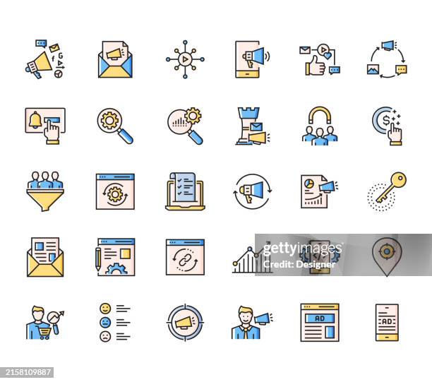 digital marketing simple line icon set. business, analysis, innovation, audience, leadership - marketing funnel stock illustrations
