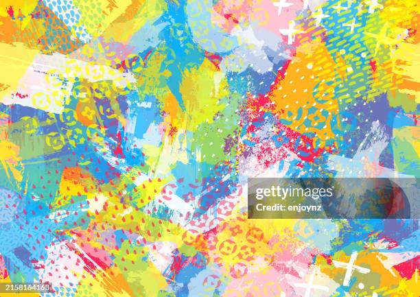 seamless colorful grunge collage textures and stencil patterns vector illustration - childs drawing stock illustrations