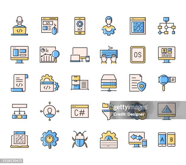 programmierung einfacher liniensymbolsatz. programmierung, entwickler, devops, computersoftware, verbindung - devops stock-grafiken, -clipart, -cartoons und -symbole