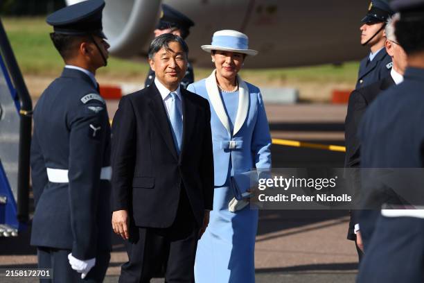 Emperor Naruhito and Empress Masako of Japan are greeted by His Excellency Hajime Hayashi, Ambassador of Japan as their Majesties arrive for a state...