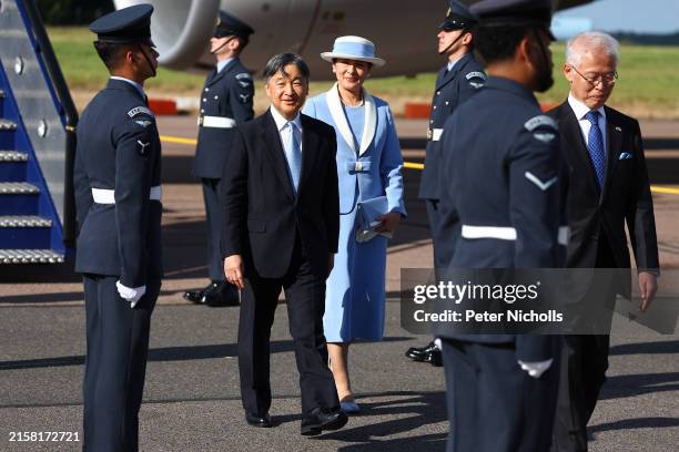 Emperor Naruhito and Empress Masako of Japan are greeted by His Excellency Hajime Hayashi, Ambassador of Japan as their Majesties arrive for a state...