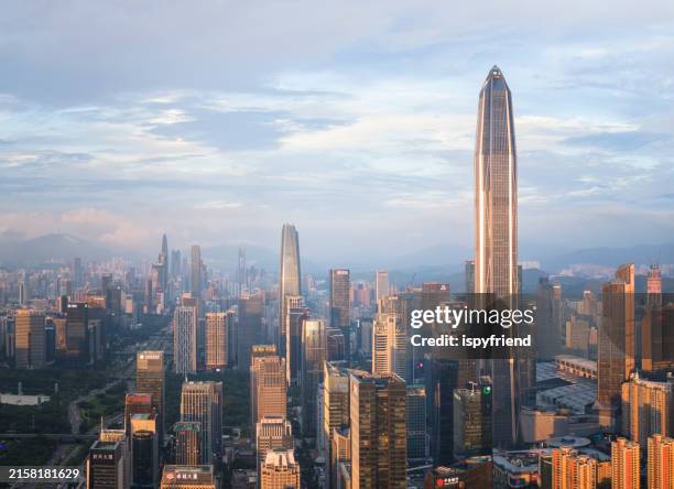aerial photo of panoramic skyline shenzhen china - shenzhen stock pictures, royalty-free photos & images