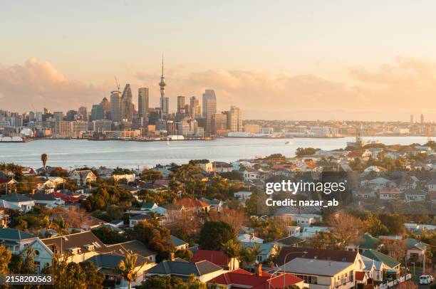 auckland city view during sunset. - auckland stock pictures, royalty-free photos & images