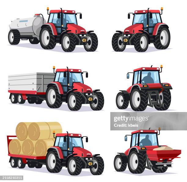 stockillustraties, clipart, cartoons en iconen met red tractor set - tractor