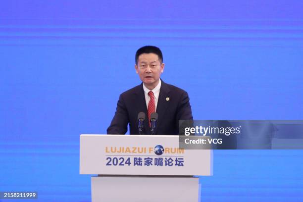 Wu Qing, chairman of the China Securities Regulatory Commission, delivers a speech during the 2024 Lujiazui Forum on June 19, 2024 in Shanghai, China.