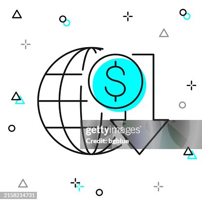 Dollar rate decrease. Line icon on white background Dollar rate decrease. Line icon on white background