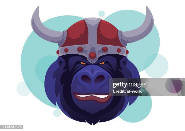 gorilla in viking helmet - viking helmet stock illustrations