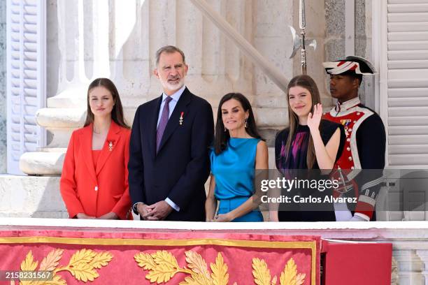 Crown Princess Leonor of Spain, King Felipe VI of Spain, Queen Letizia of Spain and Princess Sofia of Spain attends the solemn release of the royal...