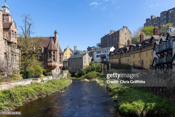 dean village architecture, edinburgh, scotland, united kingdom - watermill stock pictures, royalty-free photos & images