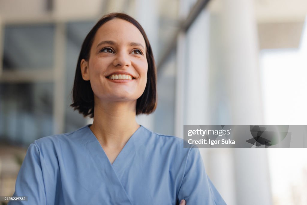 Portrait of female nurse at medical clinic
