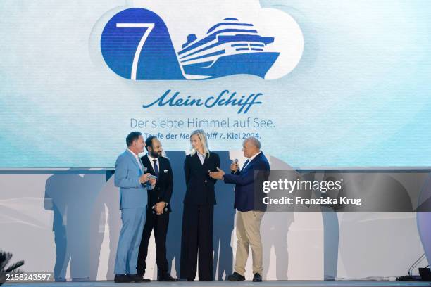 Peter Illmann, captain Omar Caruana, Wybcke Meier, CEO TUI Cruises and Sebastian Ebel, CEO TUI AG during the ship christening ceremony of "Mein...