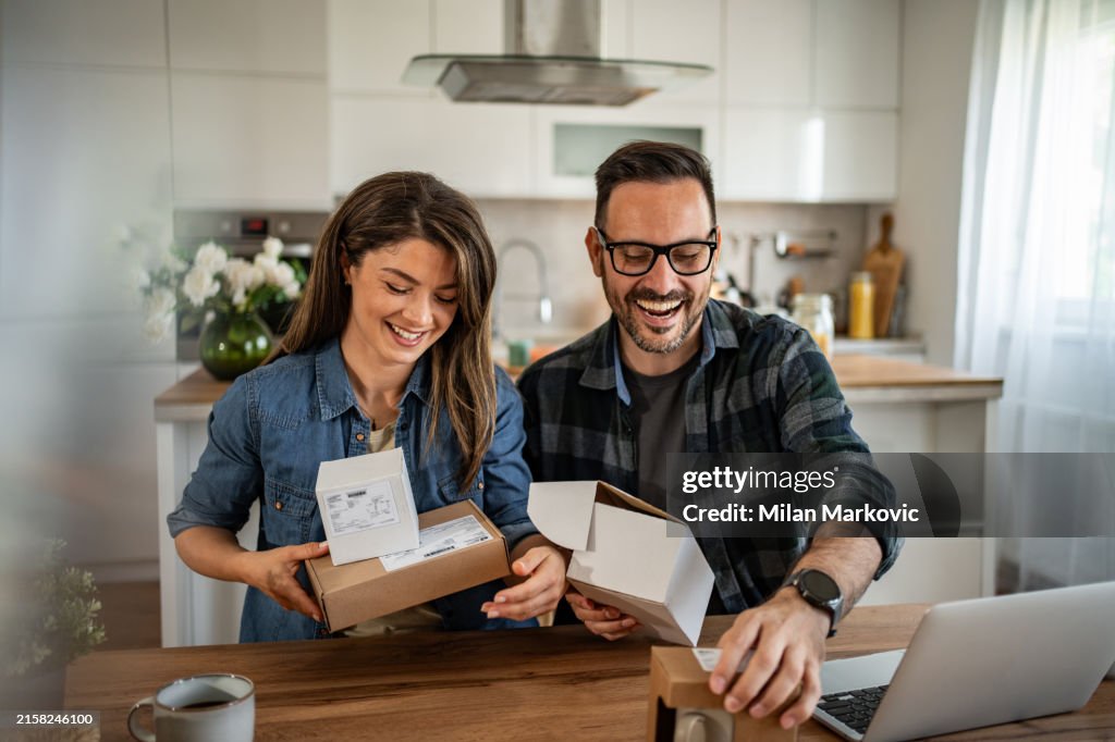 Unpacking a package that came to them online
